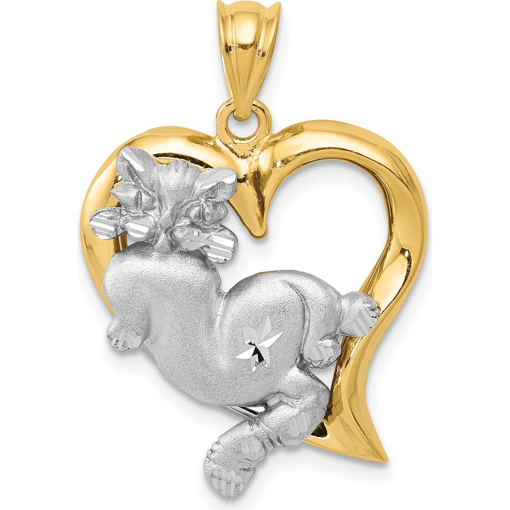 14K Two-Tone Gold Cat In Heart Charm - Diamond-cut Finish by Oro Pregiato
