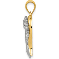 14K Two-Tone Gold Cat In Heart Charm - Diamond-cut Finish by Oro Pregiato