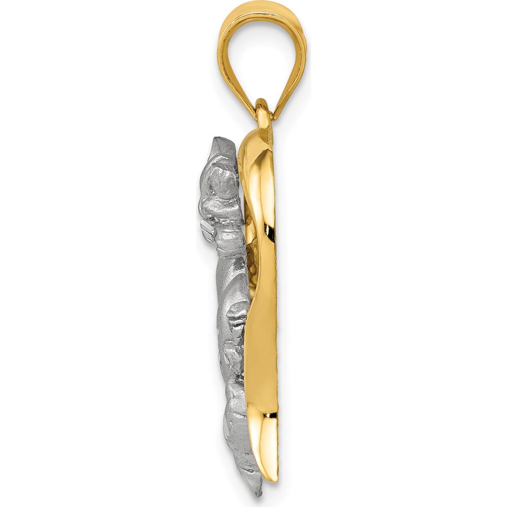 14K Two-Tone Gold Cat In Heart Charm - Diamond-cut Finish by Oro Pregiato