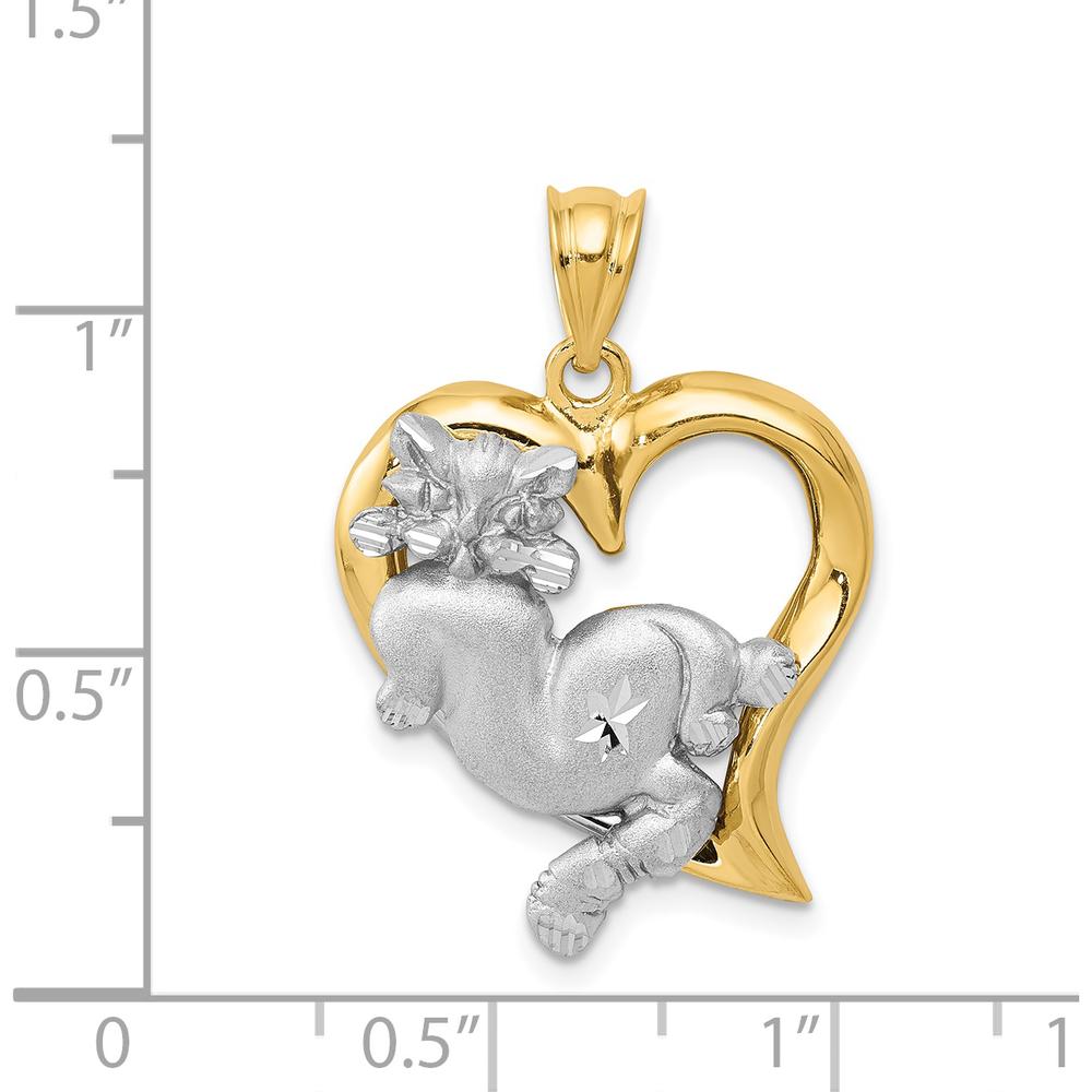 14K Two-Tone Gold Cat In Heart Charm - Diamond-cut Finish by Oro Pregiato