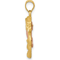 14K Two-Tone Gold Cat with Rose Gold Heart Pendant - Playful Charm Design by Oro Pregiato