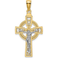 14K Two-Tone Gold Celtic Cross with Eternity Circle Charm Pendant - Polished Finish by Oro Pregiato