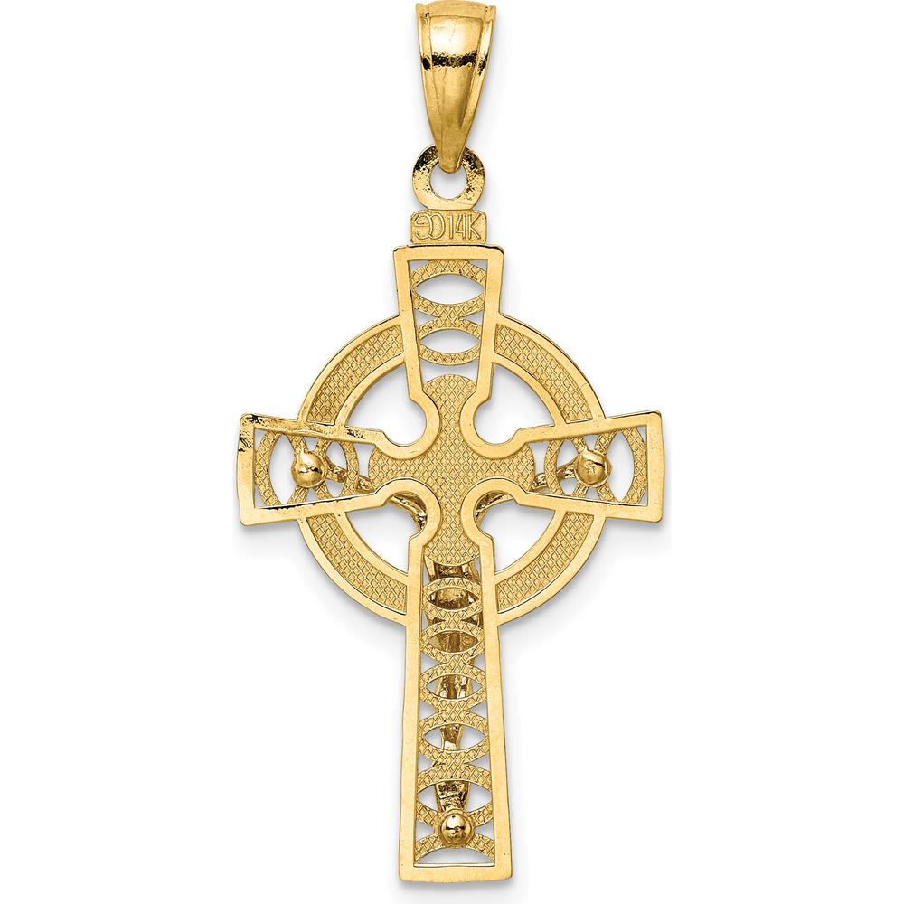 14K Two-Tone Gold Celtic Cross with Eternity Circle Charm Pendant - Polished Finish by Oro Pregiato