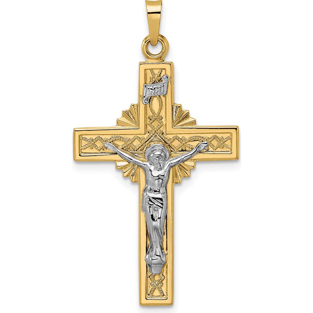 14K Two-Tone Gold Celtic INRI Crucifix Pendant - Polished Solid Design by Oro Pregiato