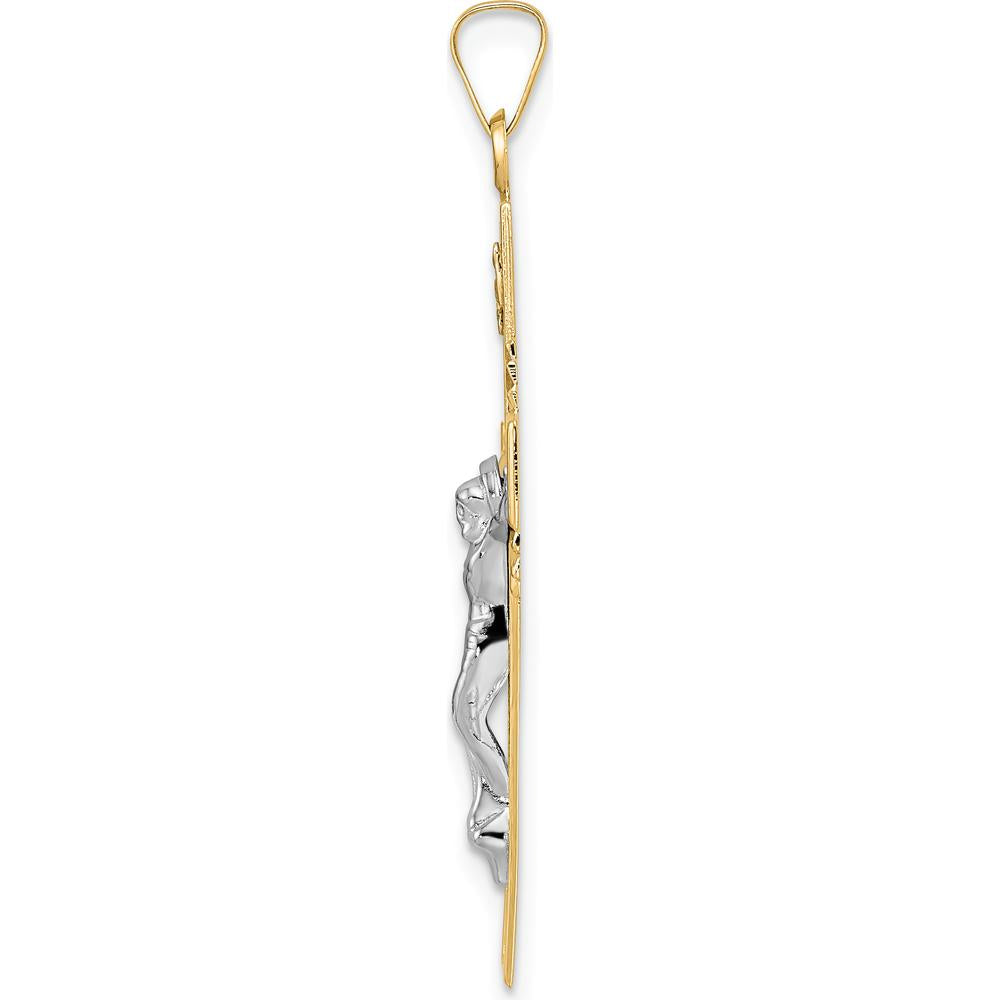 14K Two-Tone Gold Celtic INRI Crucifix Pendant - Polished Solid Design by Oro Pregiato
