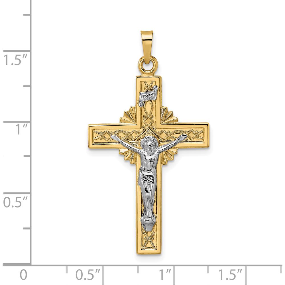 14K Two-Tone Gold Celtic INRI Crucifix Pendant - Polished Solid Design by Oro Pregiato