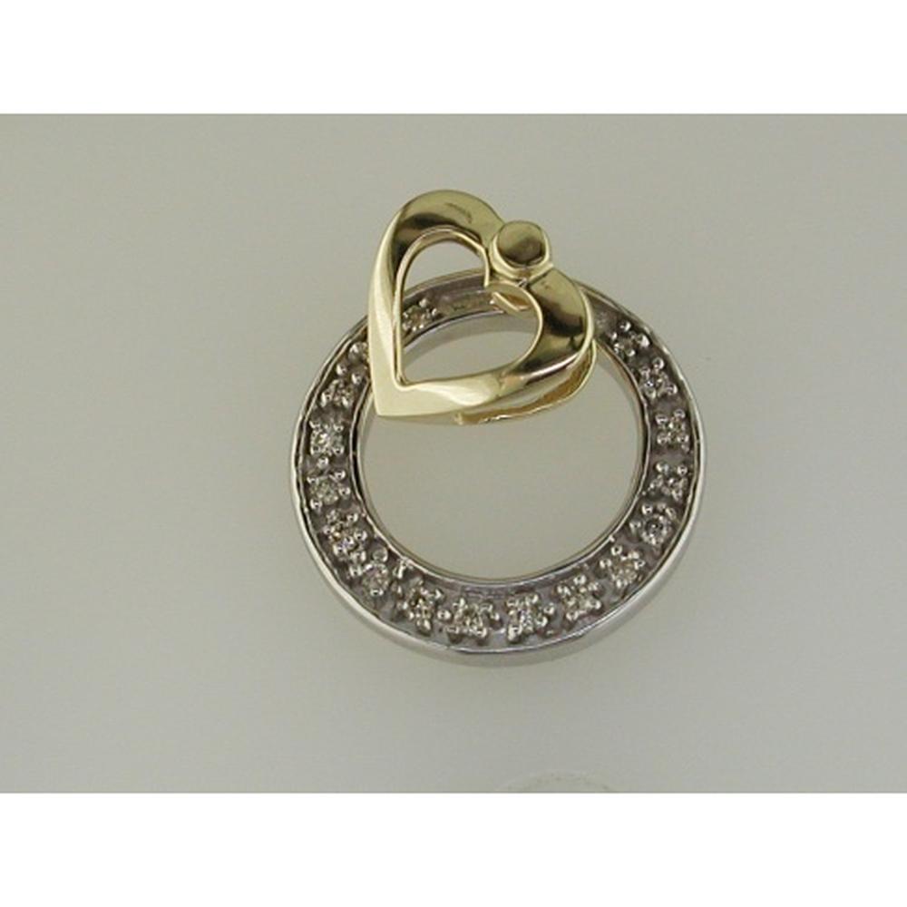 14K Two-Tone Gold Circle & Heart Pendant with 0.11 Carat Round Diamonds in Pavé Setting - Royal Jewelry
