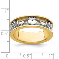 14K Two-Tone Gold Claddagh Band with Textured Pattern - 6.7mm Wide by 0