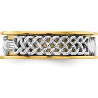 14K Two-Tone Gold Claddagh Band with Textured Pattern - 6.7mm Wide by 0