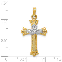 14K Two-Tone Gold Claddagh Cross Pendant - 34mm in Length by Oro Pregiato