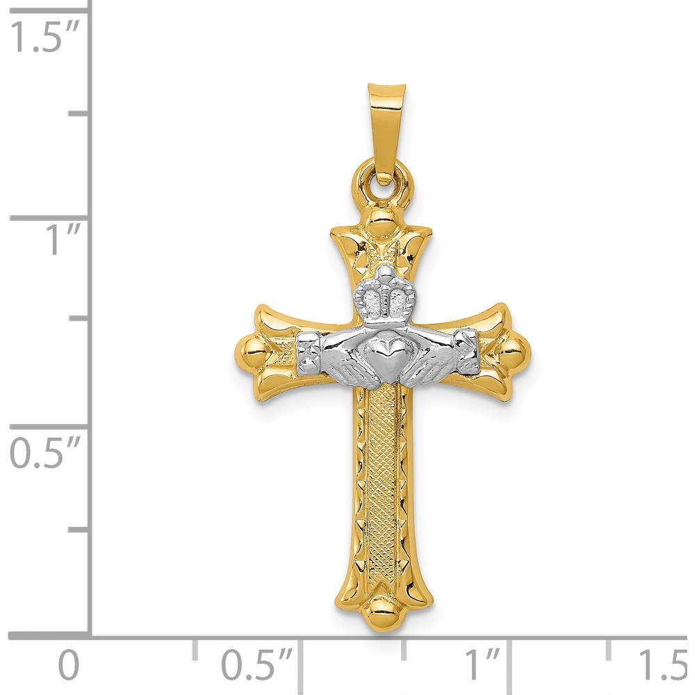 14K Two-Tone Gold Claddagh Cross Pendant - 34mm in Length by Oro Pregiato