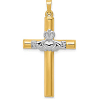 14K Two-Tone Gold Claddagh Cross Pendant - Meaningful Symbol of Love and Faith by Oro Pregiato