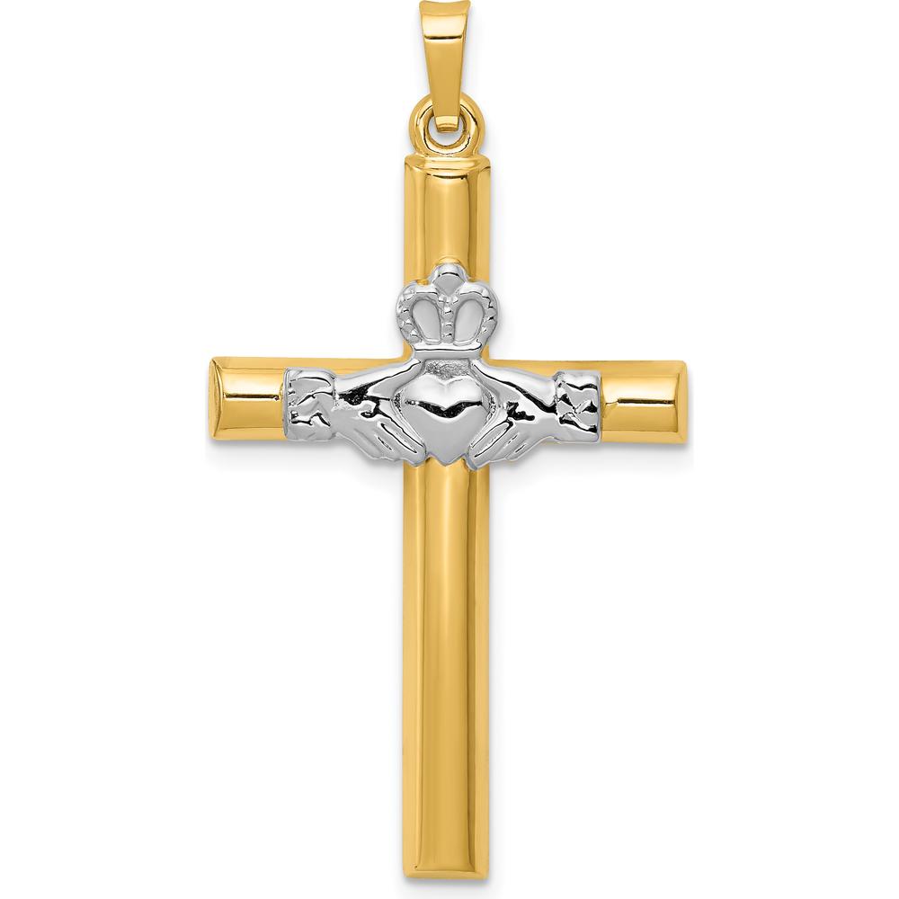 14K Two-Tone Gold Claddagh Cross Pendant - Meaningful Symbol of Love and Faith by Oro Pregiato