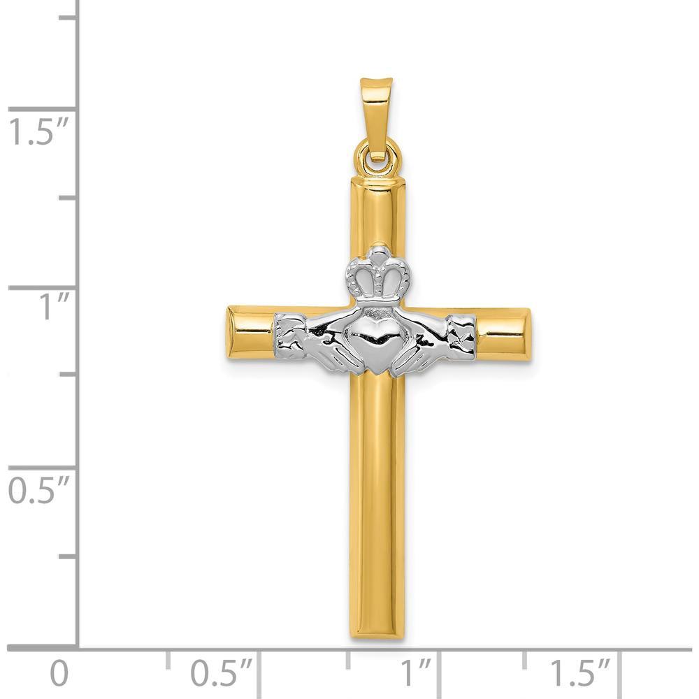 14K Two-Tone Gold Claddagh Cross Pendant - Meaningful Symbol of Love and Faith by Oro Pregiato