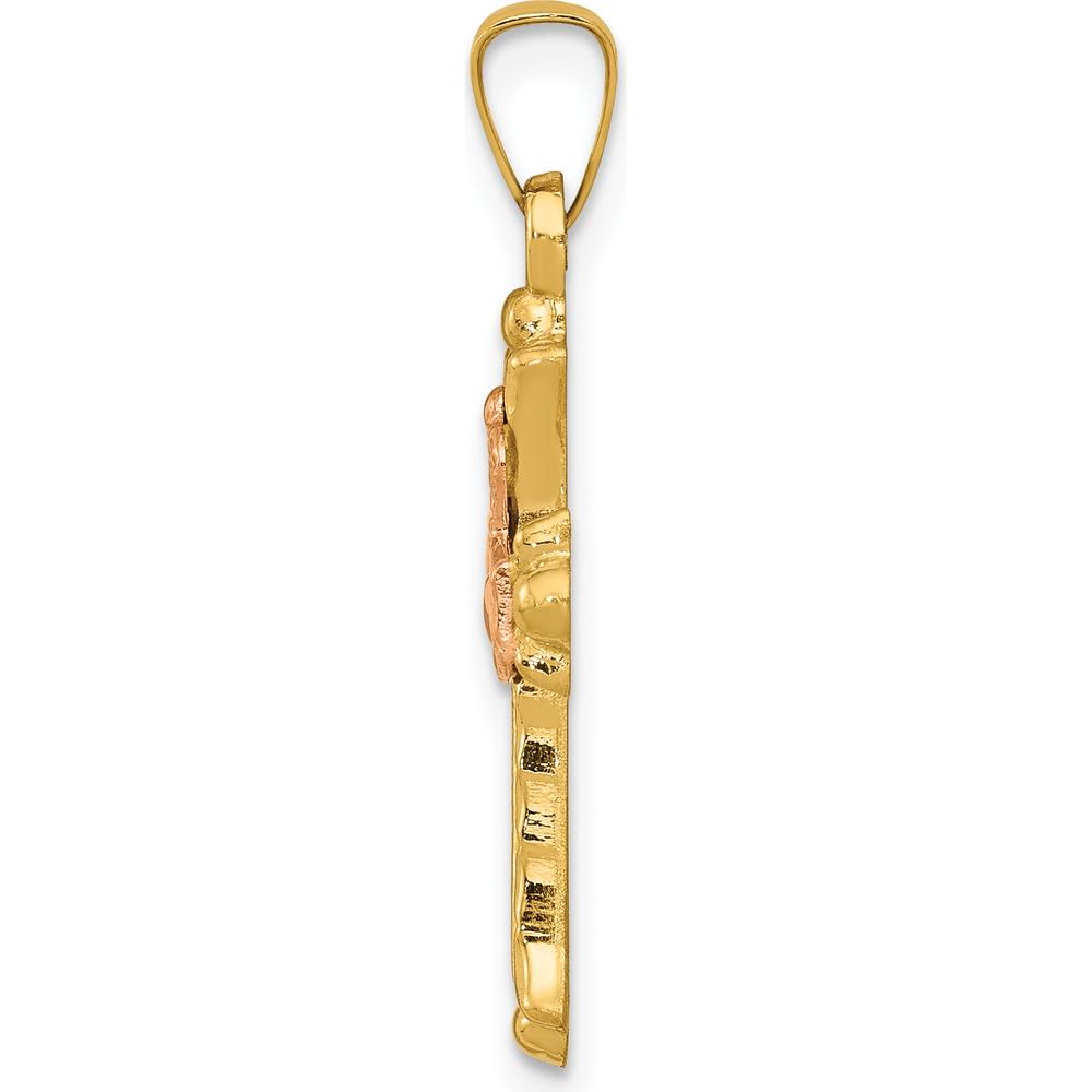 14K Two-Tone Gold Claddagh Cross Pendant - Symbol of Love, Loyalty, and Friendship by Oro Pregiato