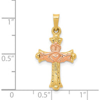 14K Two-Tone Gold Claddagh Cross Pendant - Symbol of Love, Loyalty, and Friendship by Oro Pregiato