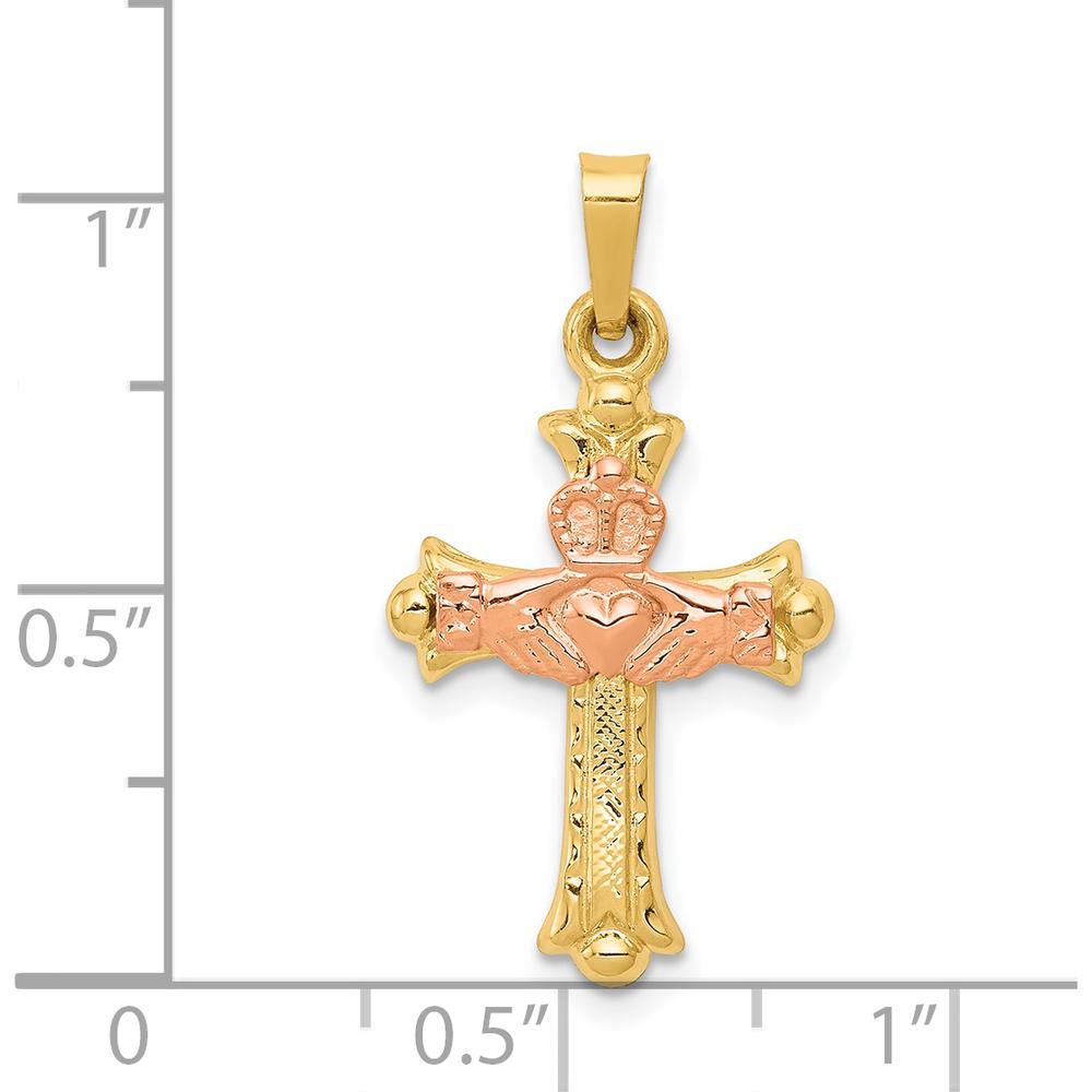 14K Two-Tone Gold Claddagh Cross Pendant - Symbol of Love, Loyalty, and Friendship by Oro Pregiato