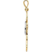 14K Two-Tone Gold Claddagh Cross Pendant with Polished Finish and Textured Back - 47mm Length by Oro Pregiato