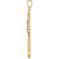 14K Two-Tone Gold Claddagh Cross Pendant with Textured Finish - 41mm Length by Oro Pregiato
