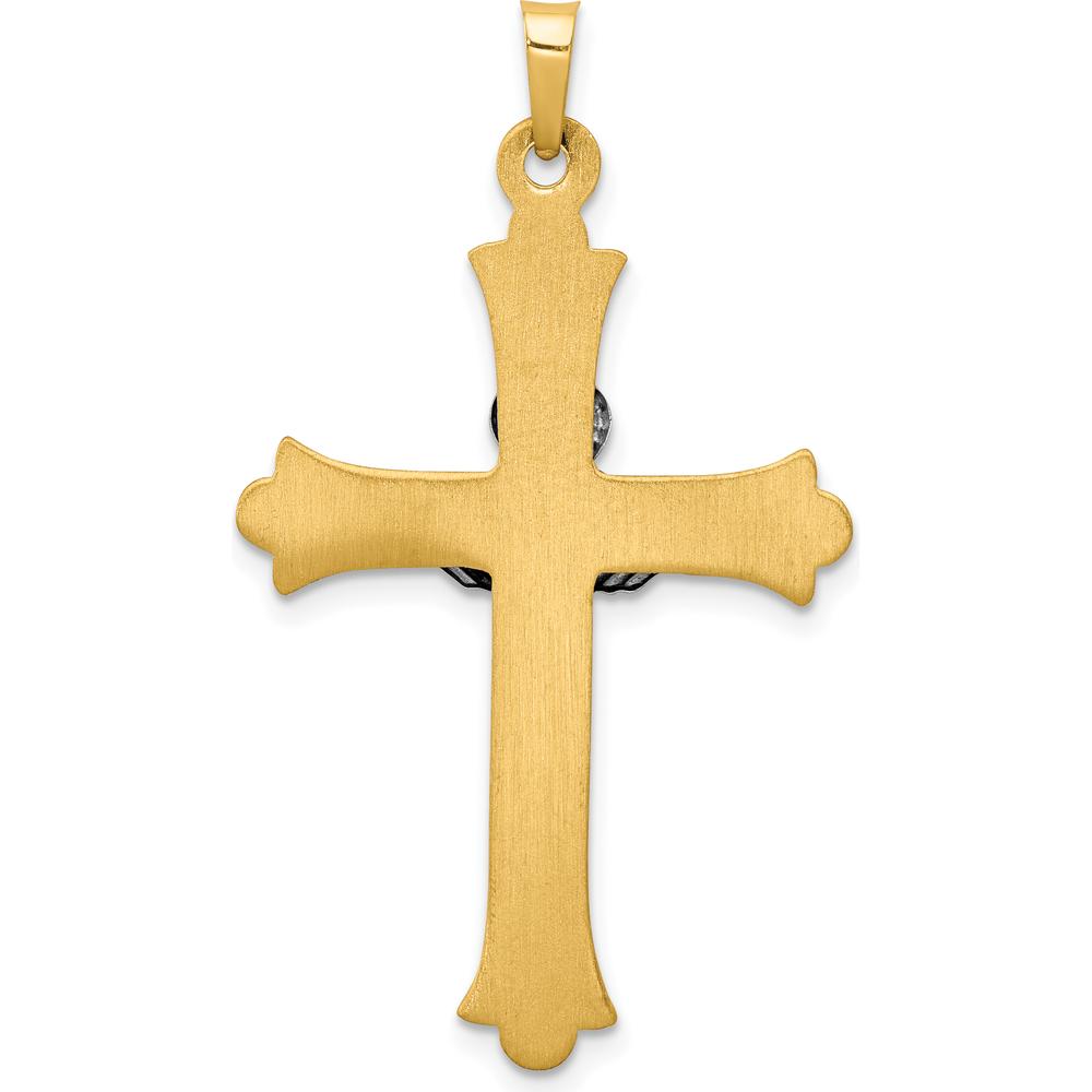 14K Two-Tone Gold Claddagh Cross Pendant with Textured Finish - 41mm Length by Oro Pregiato