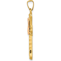 14K Two-Tone Gold Claddagh Cross Pendant with Textured Finish by Oro Pregiato