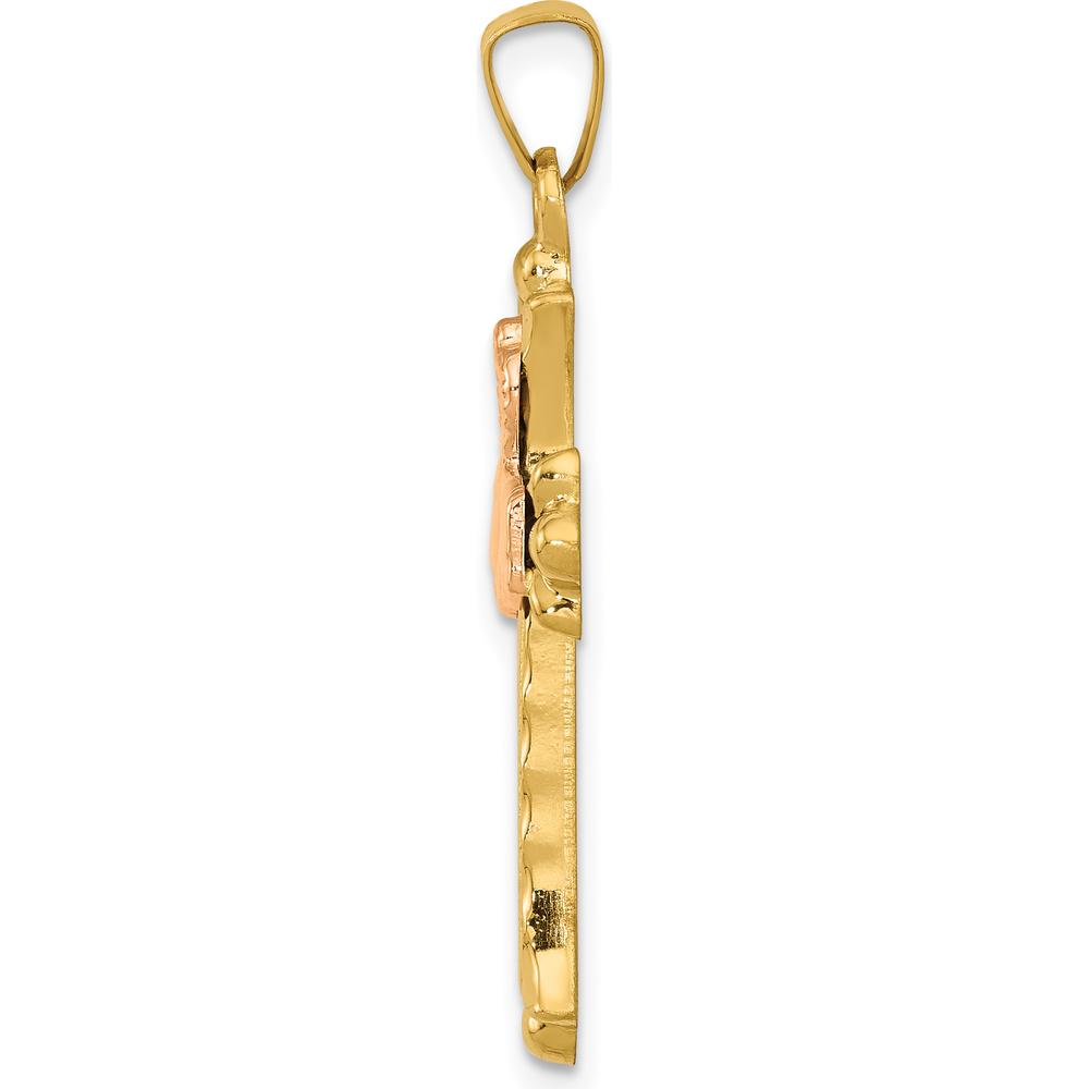 14K Two-Tone Gold Claddagh Cross Pendant with Textured Finish by Oro Pregiato