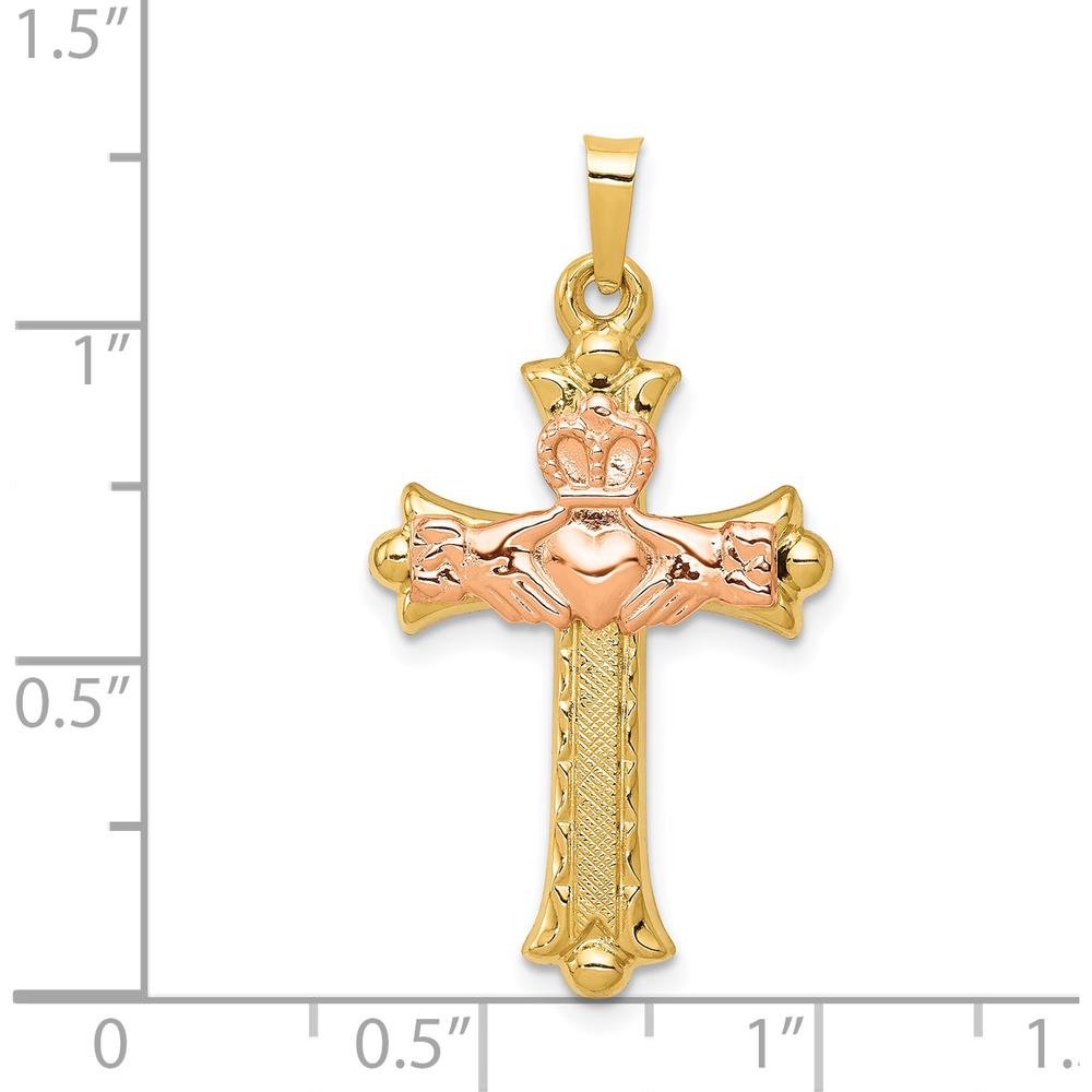 14K Two-Tone Gold Claddagh Cross Pendant with Textured Finish by Oro Pregiato