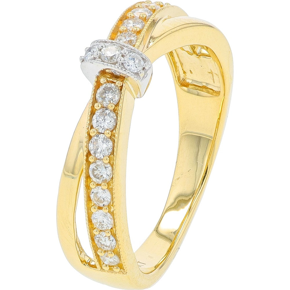 14K Two-Tone Gold Crisscross Band Ring with Pavé-Set Round Diamonds - 0.35 Carat Total Diamond Weight
