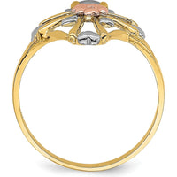 14K Two-Tone Gold Cross and Flower Ring with Polished Finish - A Timeless Symbol of Elegance by Oro Pregiato