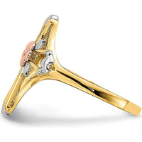 14K Two-Tone Gold Cross and Flower Ring with Polished Finish - A Timeless Symbol of Elegance by Oro Pregiato