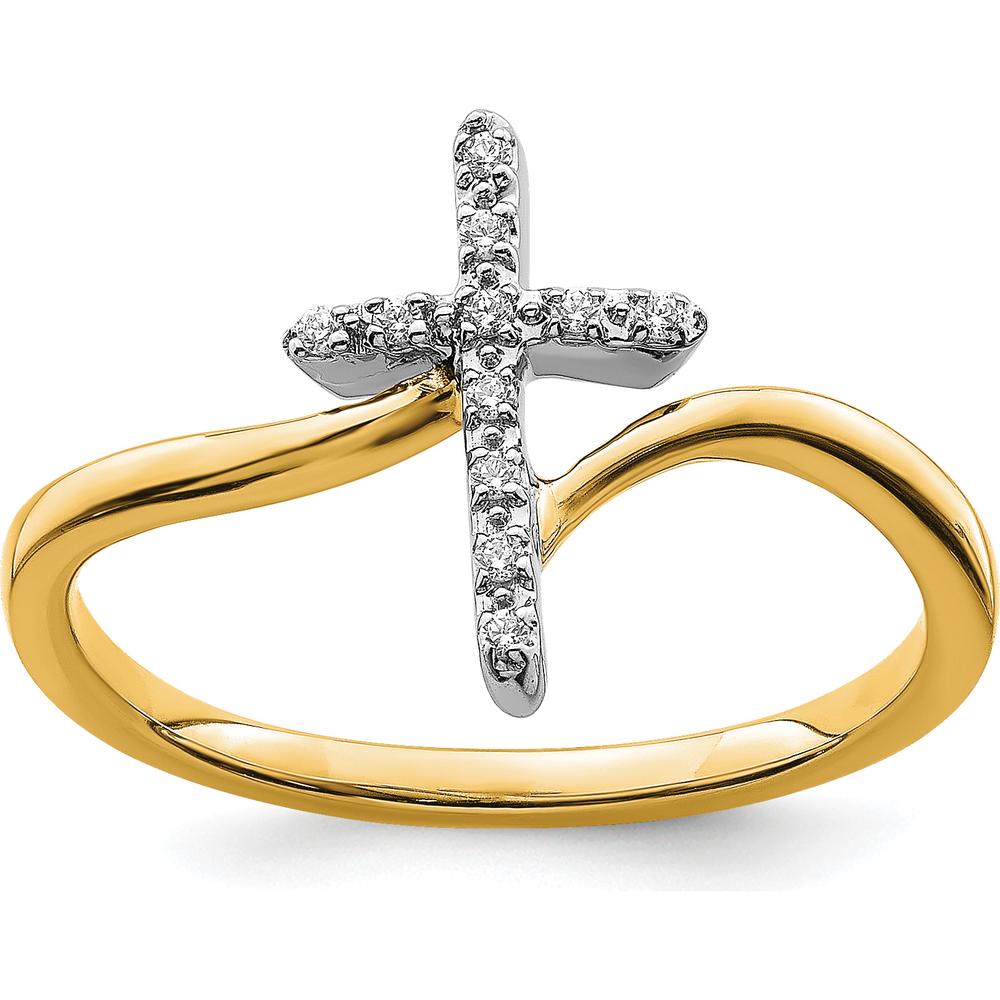 14K Two-Tone Gold Cross Diamond Ring with 11 Round Diamonds - 0.055 Carat Total Diamond Weight by 0