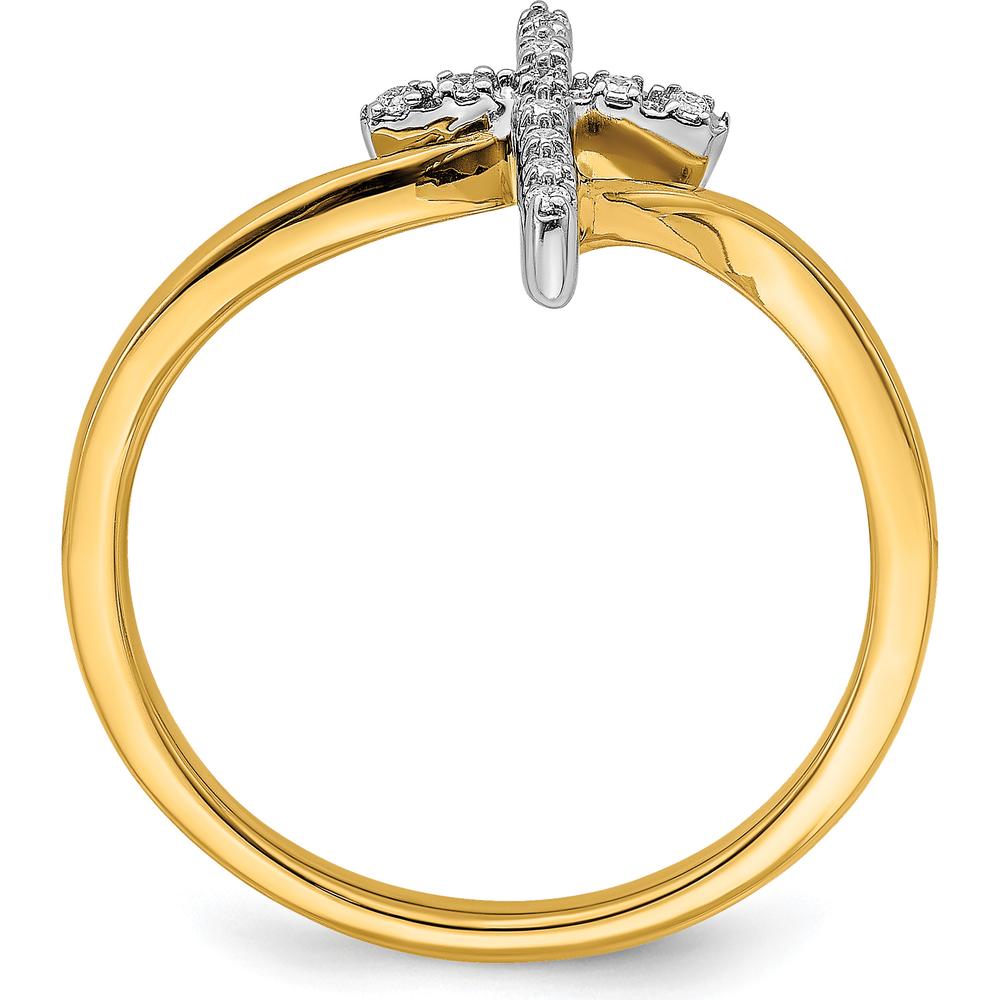 14K Two-Tone Gold Cross Diamond Ring with 11 Round Diamonds - 0.055 Carat Total Diamond Weight by 0
