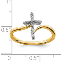 14K Two-Tone Gold Cross Diamond Ring with 11 Round Diamonds - 0.055 Carat Total Diamond Weight by 0