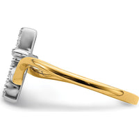 14K Two-Tone Gold Cross Diamond Ring with 11 Round Diamonds - 0.055 Carat Total Diamond Weight by 0