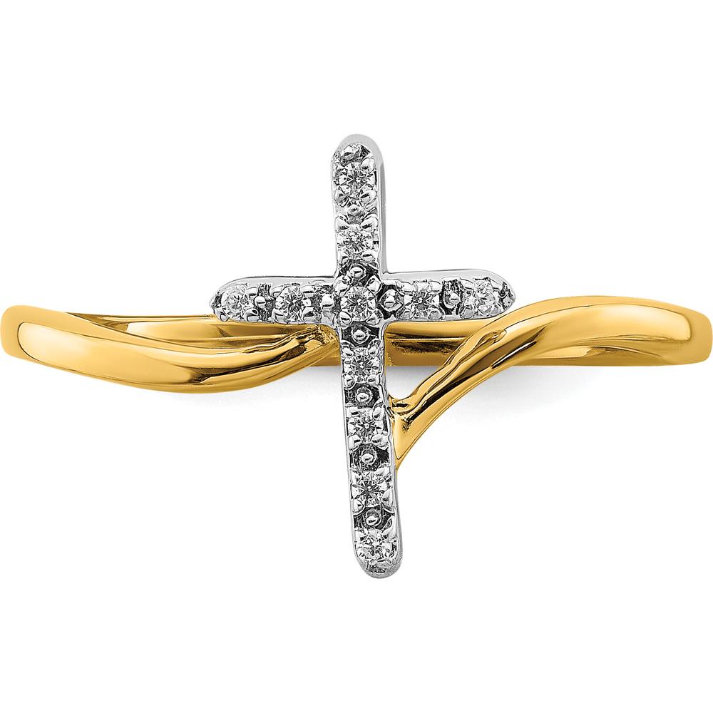 14K Two-Tone Gold Cross Diamond Ring with 11 Round Diamonds - 0.055 Carat Total Diamond Weight by 0