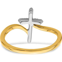 14K Two-Tone Gold Cross Diamond Ring with 11 Round Diamonds - 0.055 Carat Total Diamond Weight by 0