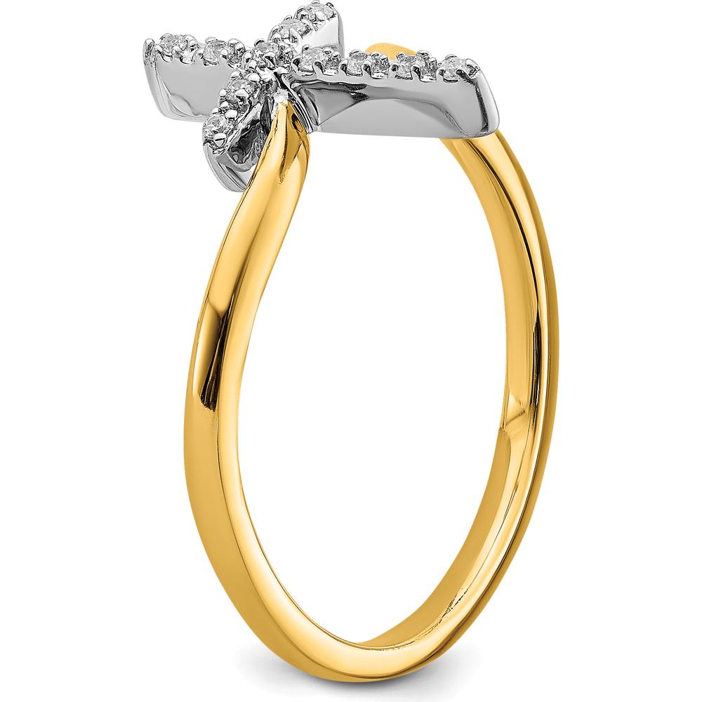 14K Two-Tone Gold Cross Diamond Ring with 11 Round Diamonds - 0.055 Carat Total Diamond Weight by 0