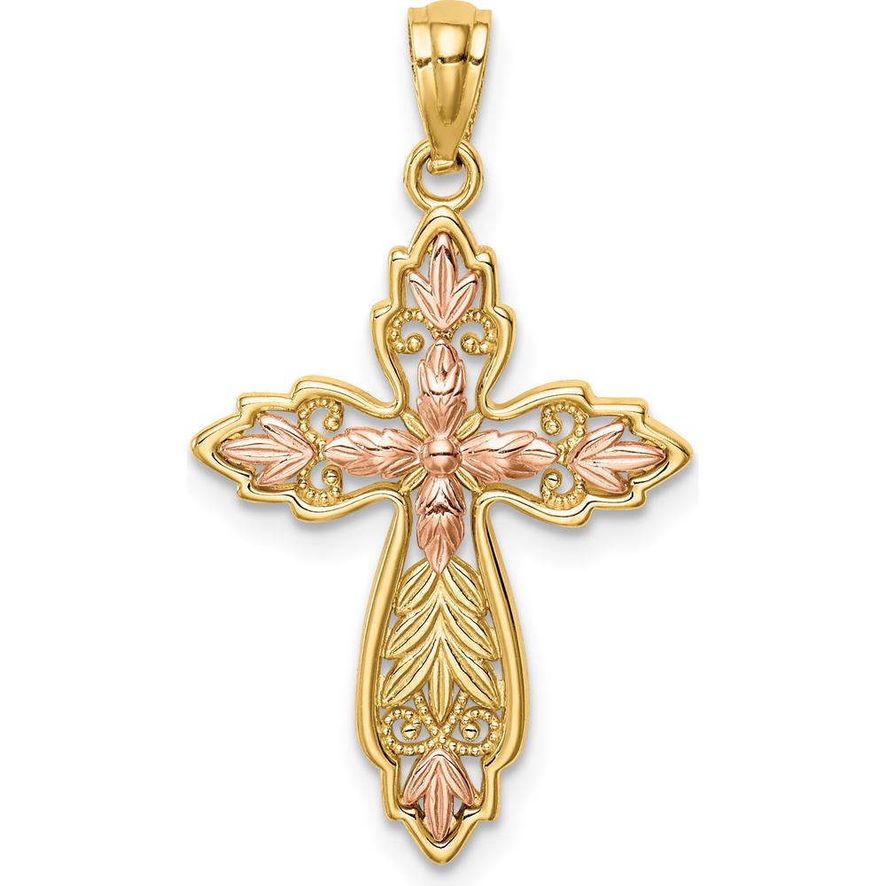 14K Two-Tone Gold Cross Pendant - 28mm Length by Oro Pregiato