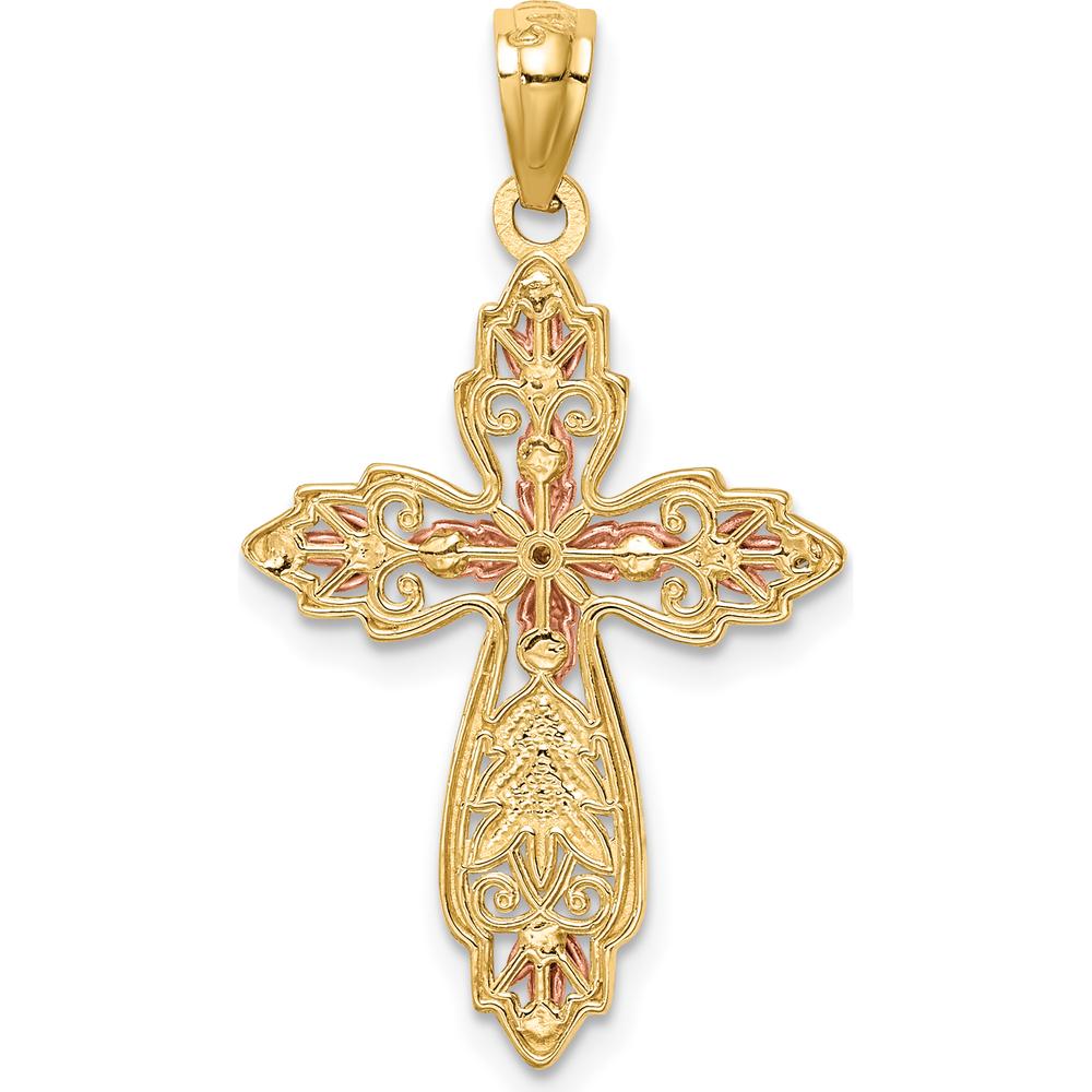 14K Two-Tone Gold Cross Pendant - 28mm Length by Oro Pregiato