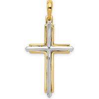 14K Two-Tone Gold Cross Pendant - Elegant Polished Design - 35mm Length by Oro Pregiato