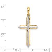 14K Two-Tone Gold Cross Pendant - Elegant Polished Design - 35mm Length by Oro Pregiato