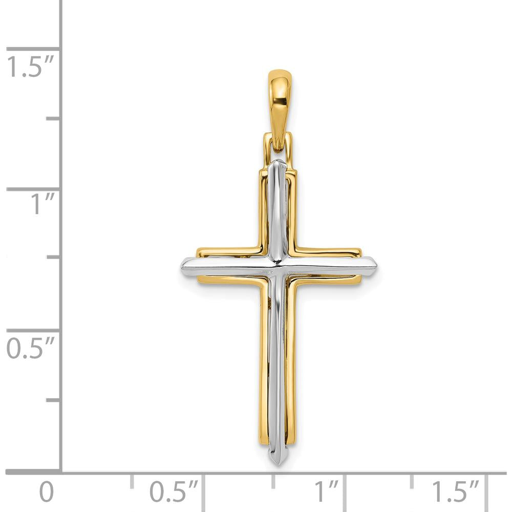14K Two-Tone Gold Cross Pendant - Elegant Polished Design - 35mm Length by Oro Pregiato