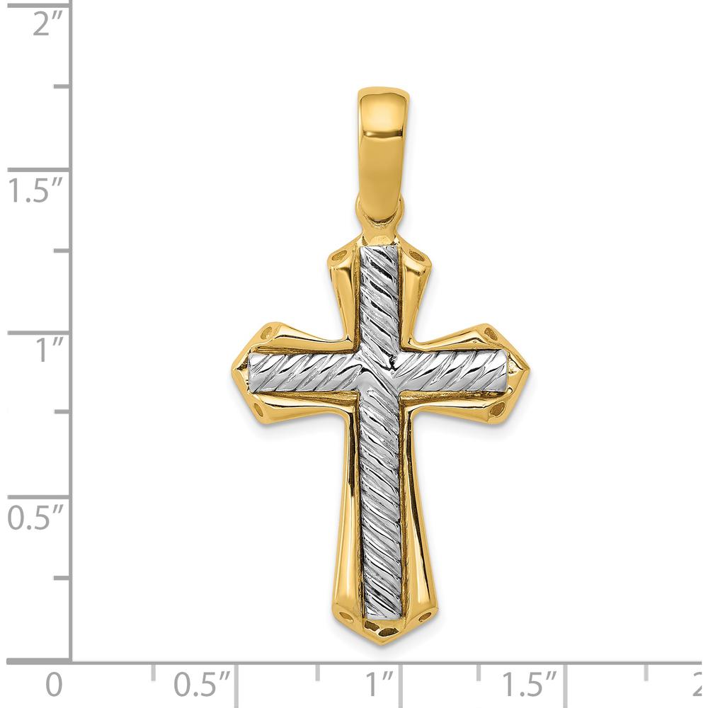 14K Two-Tone Gold Cross Pendant - Faith-Inspired Design, 42mm Length by Oro Pregiato