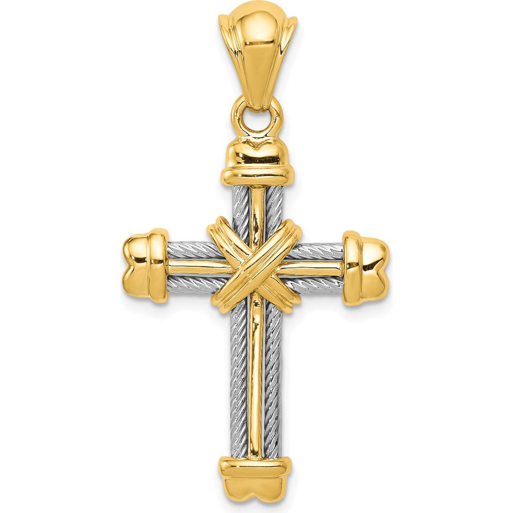 14K Two-Tone Gold Cross Pendant - Polished Textured Design, 40mm by Oro Pregiato