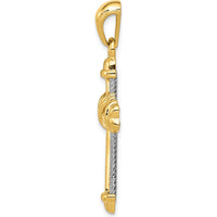 14K Two-Tone Gold Cross Pendant - Polished Textured Design, 40mm by Oro Pregiato