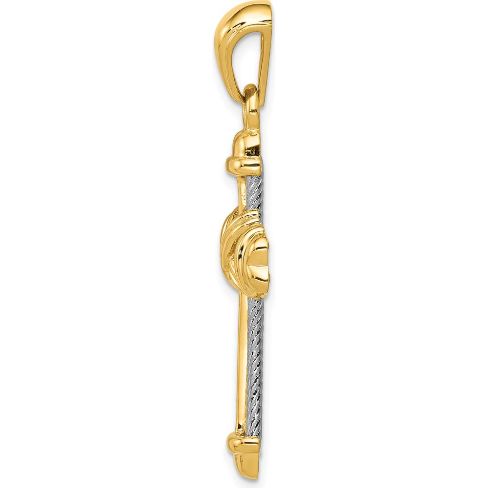 14K Two-Tone Gold Cross Pendant - Polished Textured Design, 40mm by Oro Pregiato