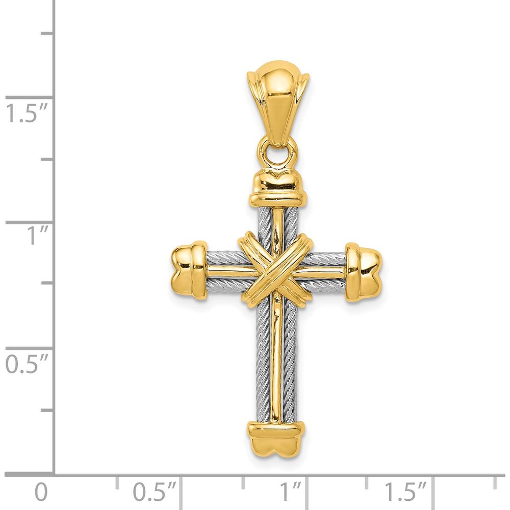 14K Two-Tone Gold Cross Pendant - Polished Textured Design, 40mm by Oro Pregiato