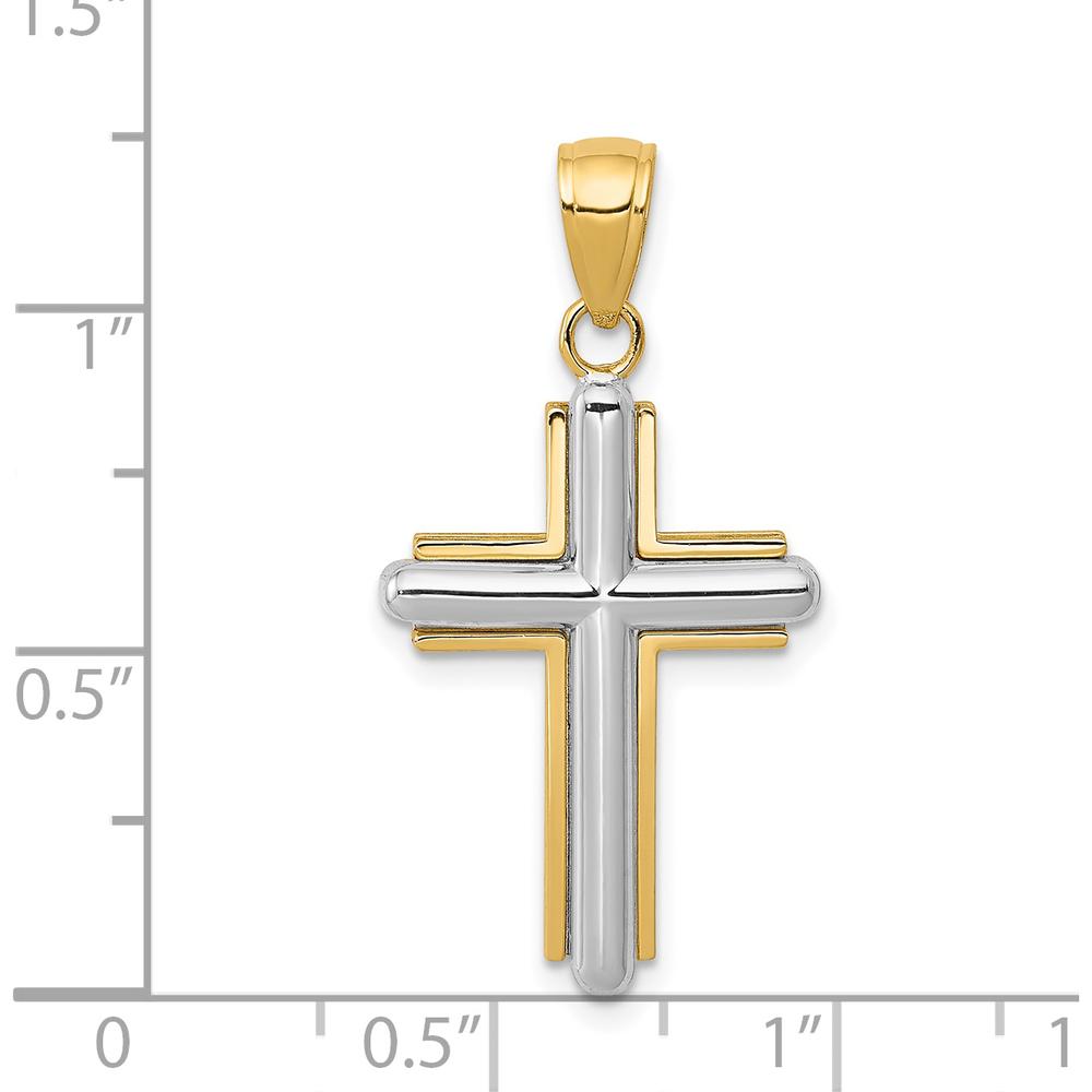 14K Two-Tone Gold Cross Pendant - Timeless Religious Symbol in Polished Yellow and White Gold by Oro Pregiato