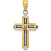 14K Two-Tone Gold Cross Pendant - Timeless Religious Symbol in Polished Yellow and White Gold by Oro Pregiato
