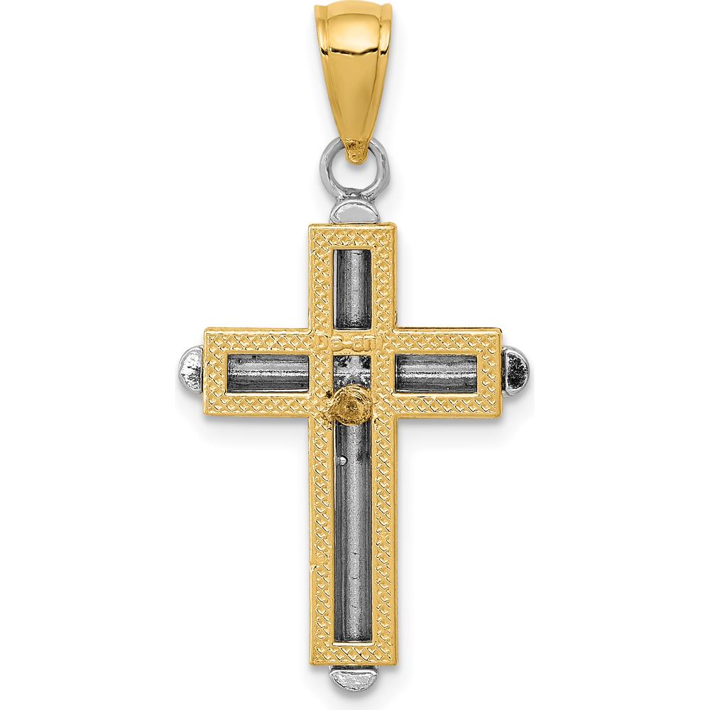 14K Two-Tone Gold Cross Pendant - Timeless Religious Symbol in Polished Yellow and White Gold by Oro Pregiato